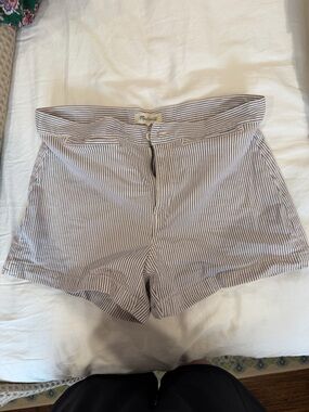 Madewell White and Navy Striped High-Rise Cotton Shorts